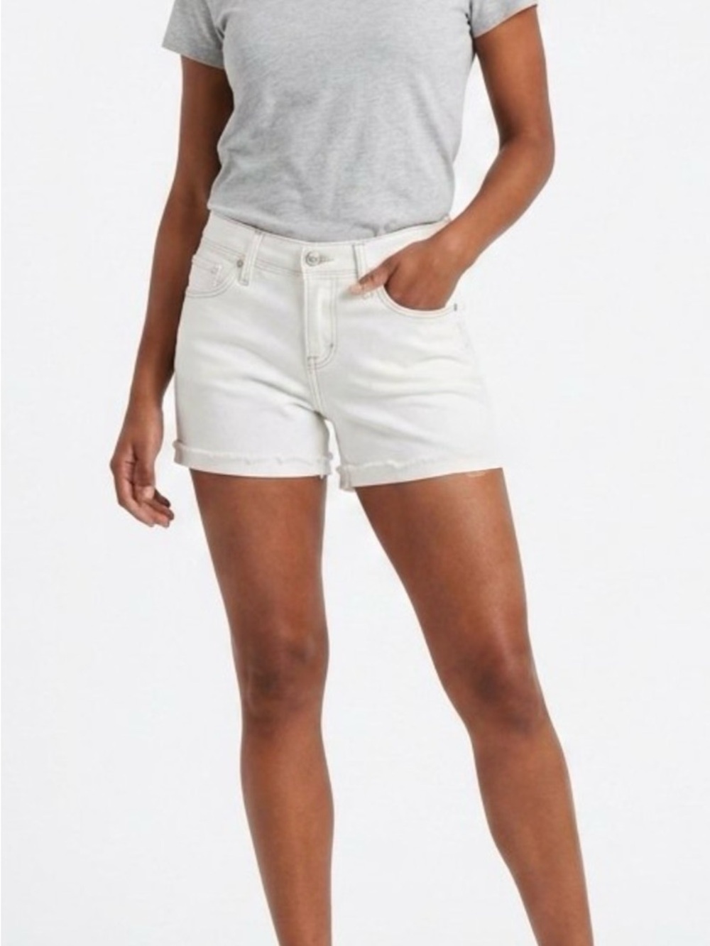 Levi’s Womens Shorts Size 3 White Denim Stretch Cut-Off/Raw Hem Casual Summer